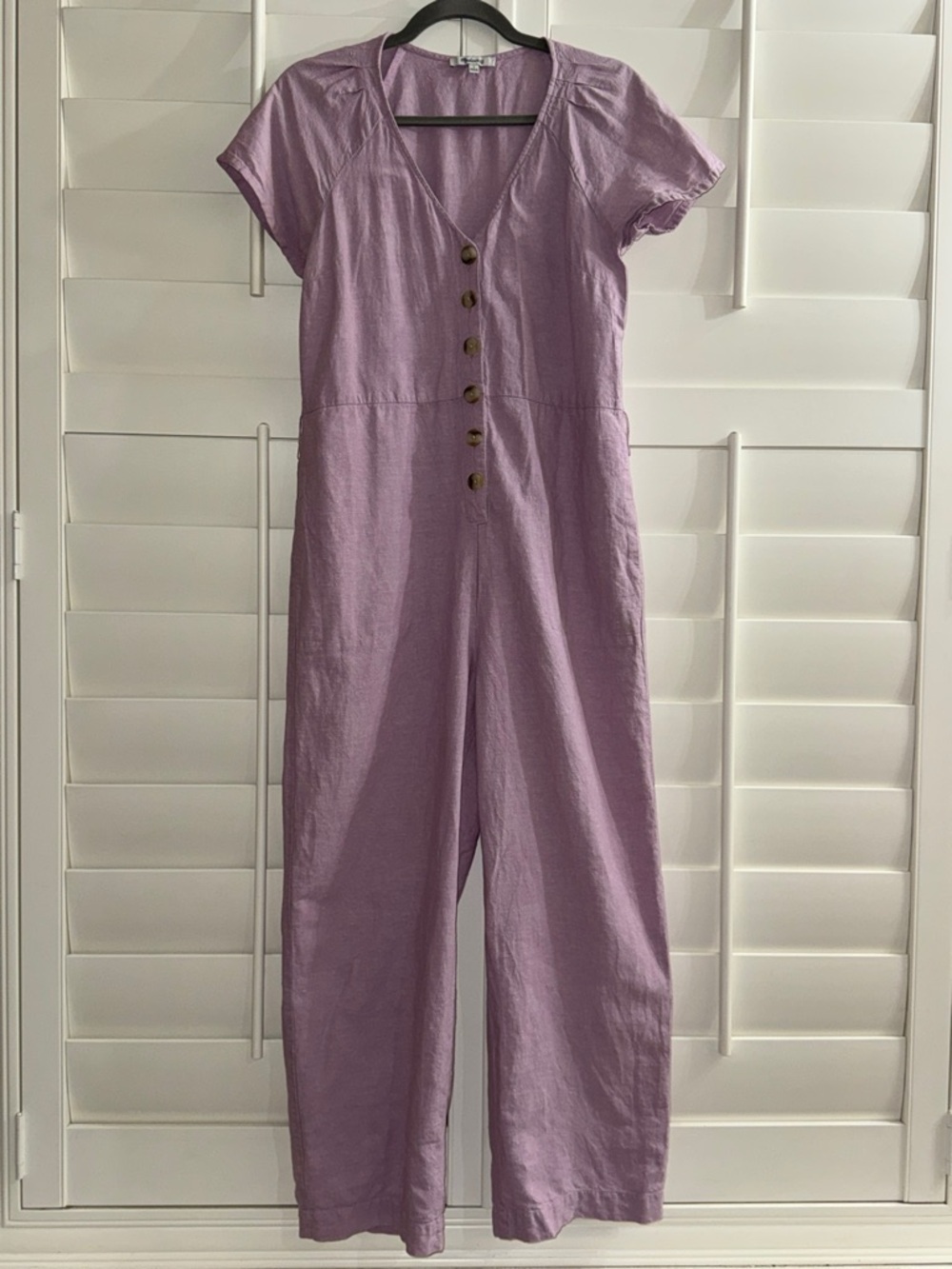 Madewell Linen-Cotton Pleat-Sleeve Jumpsuit Pressed Orchid NO BELT